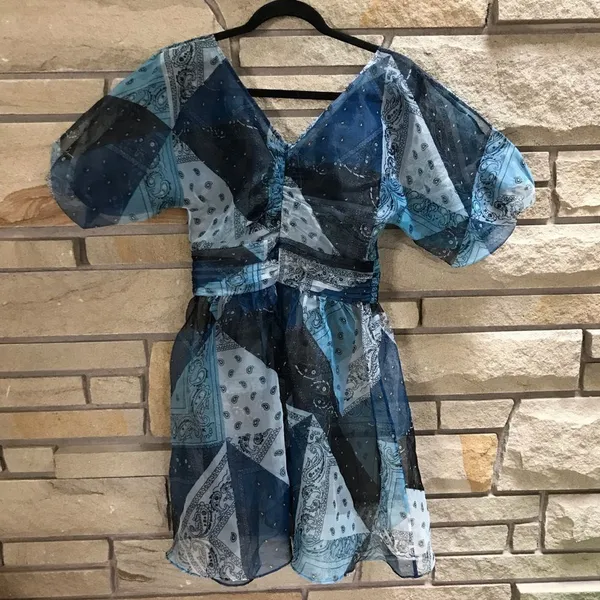 Staud x C.Bonz Bandana Print Patchwork Mini Dress Crepe Organza Sheer Sample - Image 5