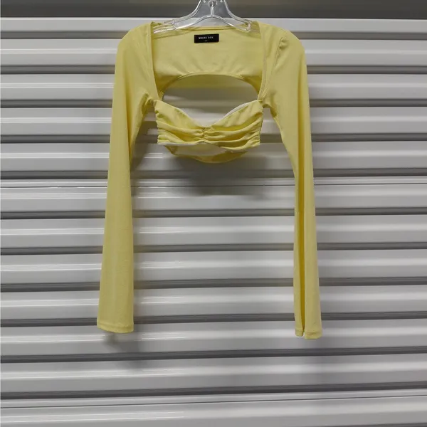 White Fox Womens Crop Top XS Yellow Long Sleeve Cutout Open Back Y2K Coquette - Image 3