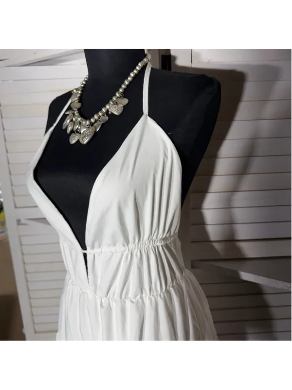 Vintage Y2K maxi dress backless plunge white tiered coquette boho fairy cocktail - Image 5