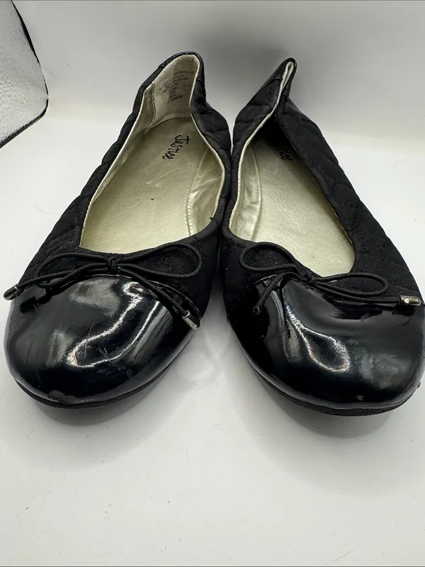 Justice Black Quilted Ballet Flats Patent Toe Bow Slip On Shoes Size 8 - Image 6