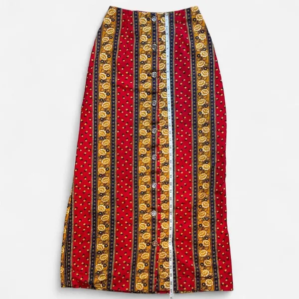 Red, Yellow, and Blue Striped Floral Button Down Maxi Skirt (Size XS) - Image 3