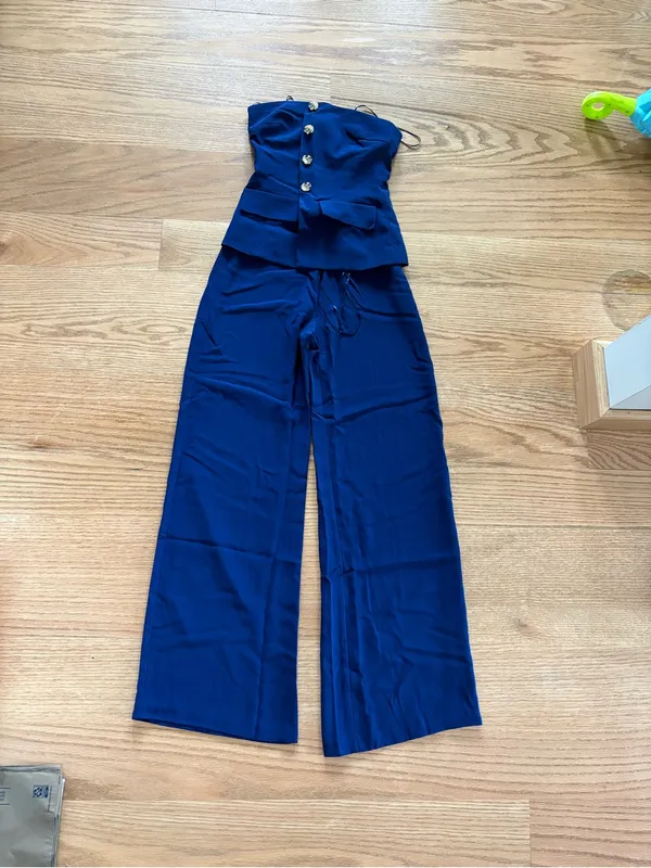 Strapless Wide-Leg Jumpsuit in Navy - Image 2