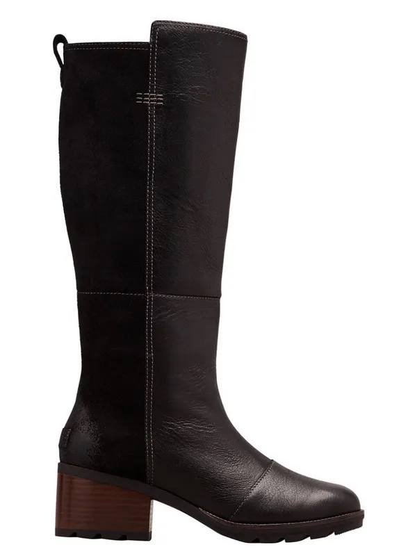 SOREL Cate Tall Boots Black Waterproof Leather & Suede Block Heel Size 7.5 - Image 2