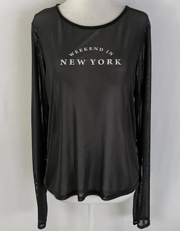 New Pretty Little Thing Weekend In New York Mesh Long Sleeve Top Black Size 10 - Image 5