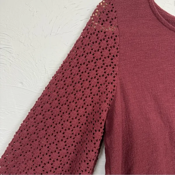 Madewell Texture & Thread Burgundy Knit Puff Sleeve Sweater Womens M Fall Eyelet - Image 6