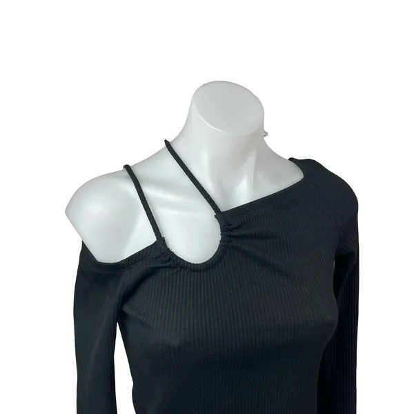 Oak + Fort Women's Black Ribbed Off Shoulder Long Sleeve Crop Tee T-Shirt Top XS - Image 3
