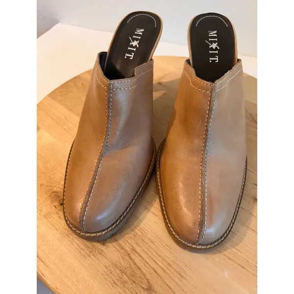 Y2K Vintage Tan Genuine Leather Western Heeled Clog Mule Size 8 Made in Brazil - Image 8