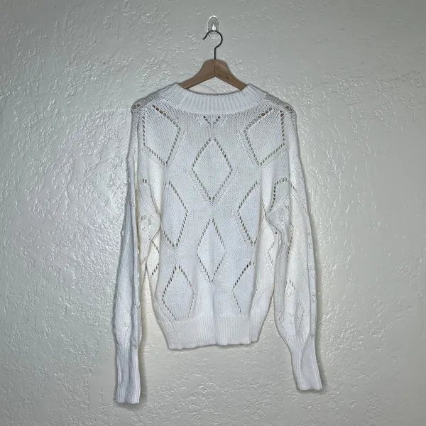 LOFT Sweater Large White Pointelle Bobble‎ Knit Women's Long Sleeve NWT Feminine - Image 2