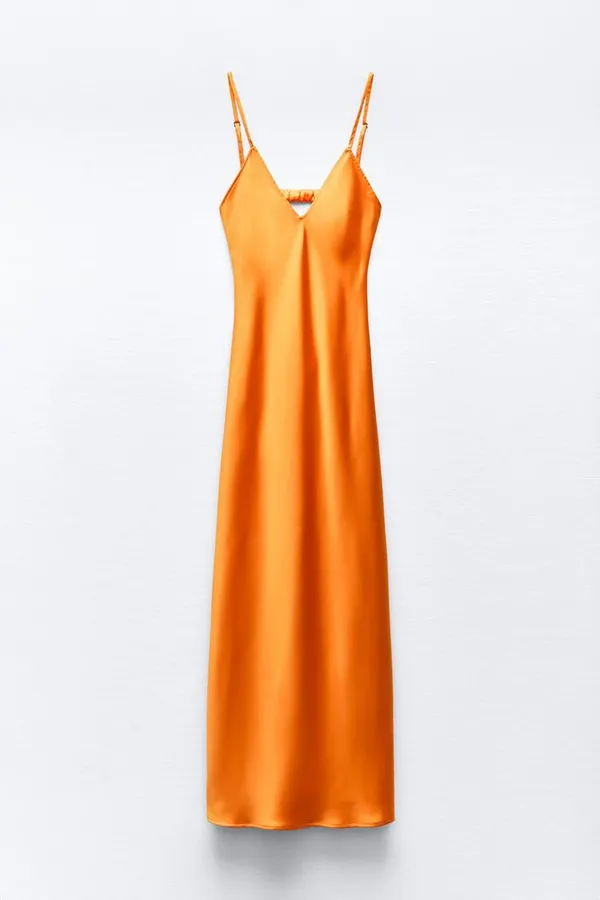 ZARA dress maxi midi hot orange satin effect wedding party cocktail - Image 9