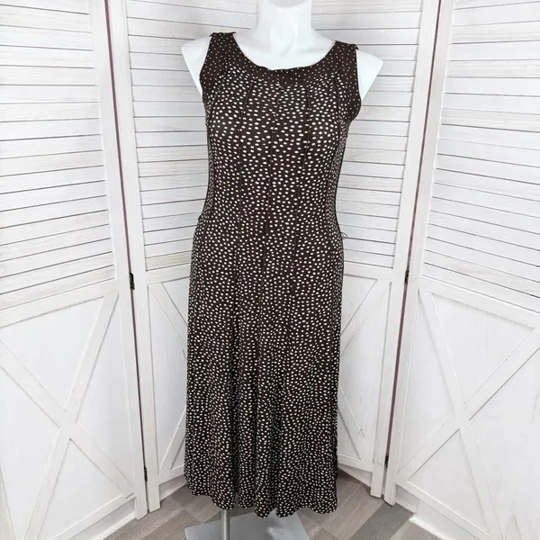 Perceptions Polka Dot Panel A Line Midi Dress Sleeveless‎ Brown White 12 - Image 5