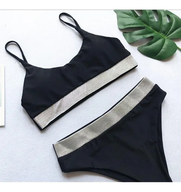 Boutique emma bling trim high waist swimsuits set black - Image 5