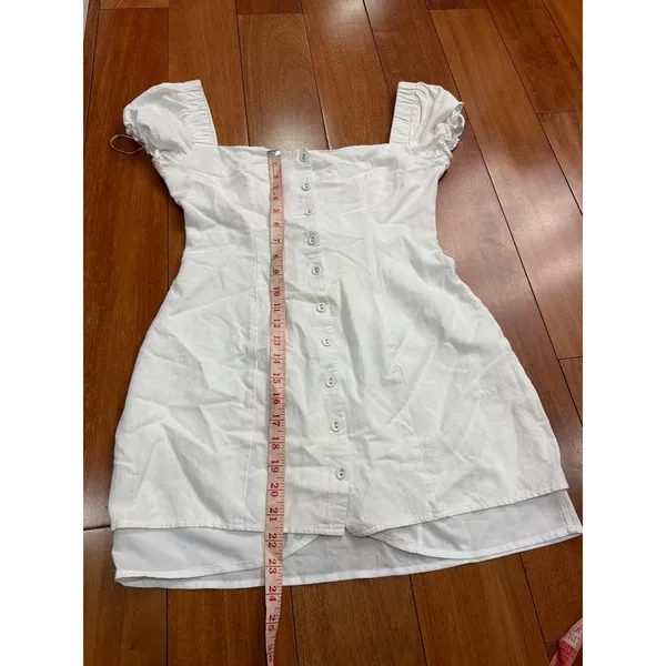 Princess Polly Mini Dress Womens White Cotton Linen Puff Sleeve Button Up Size 2 - Image 7