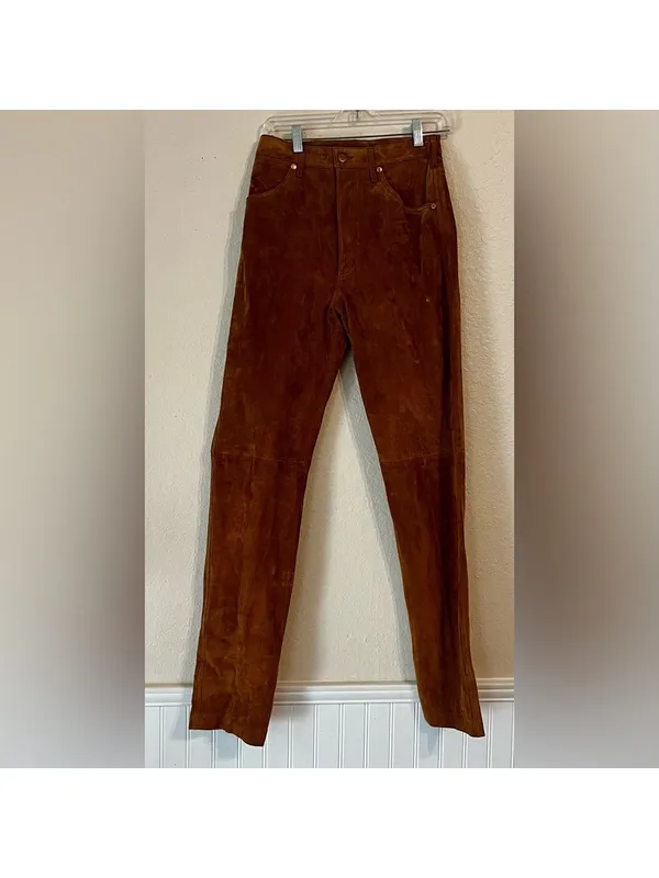 Vintage Wrangler Leather Pants Caramel Brown Jeans Slacks Cottagecore Western - Image 2