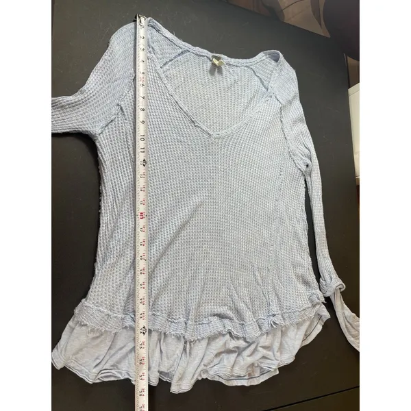Free People We The Free Laguna Thermal Top XS Dusty Blue Oversized Waffle Knit - Image 7