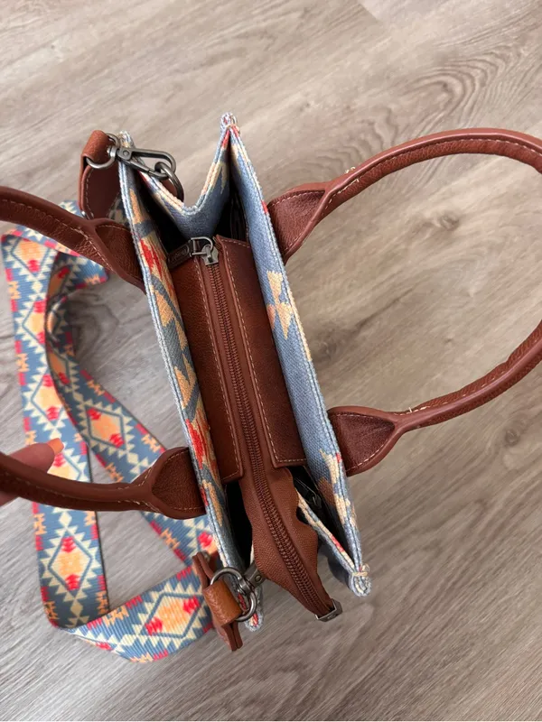 Wrangler Aztec Blue Western Tote Bag Crossbody Purse - Image 5