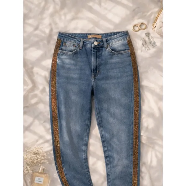 7 For All Mankind Luxe Vintage High Waist Ankle Skinny Jeans Gold Metallic Side - Image 3