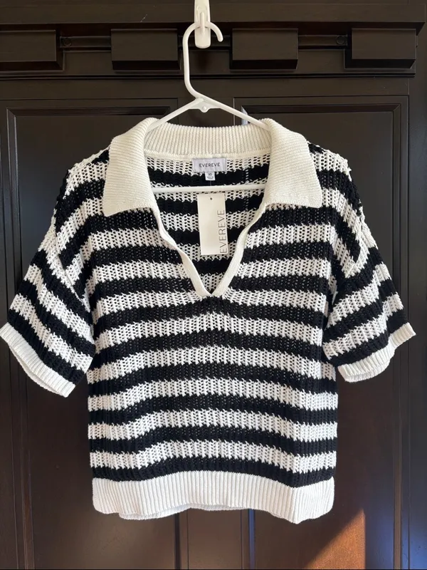 NWT EVEREVE Erica Pullover Striped Sweater Black White Generous XS - Image 3