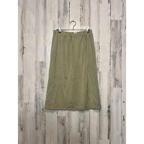 MECO Mode Knit Midi Skirt | Olive Green Stretch Sweater Skirt – Size M Made in G - Image 2