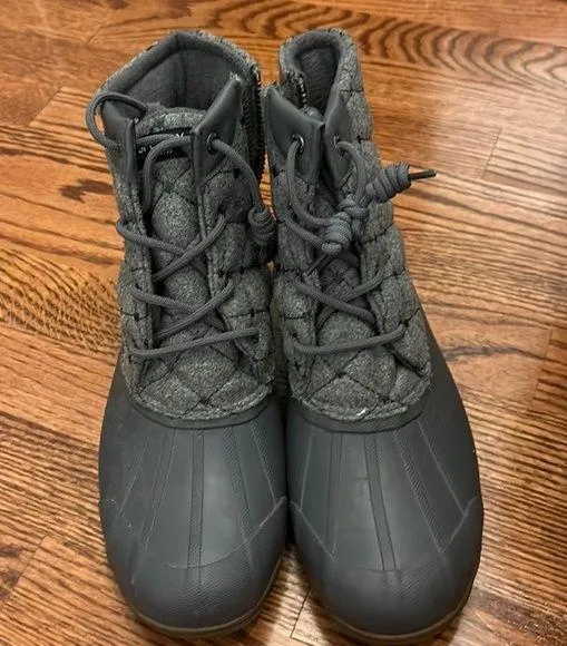Sperry Quilted Woven Wool Look Grey Neutral Waterproof Duck Boots - Image 2