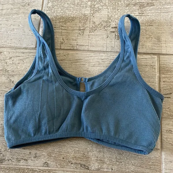 Blue Gray Ribbed Cut Out Bralette Size Medium - Image 3