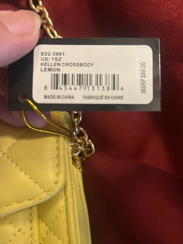 bebe Quilted Lemon Yellow Crossbody with Chain Detail - Image 2