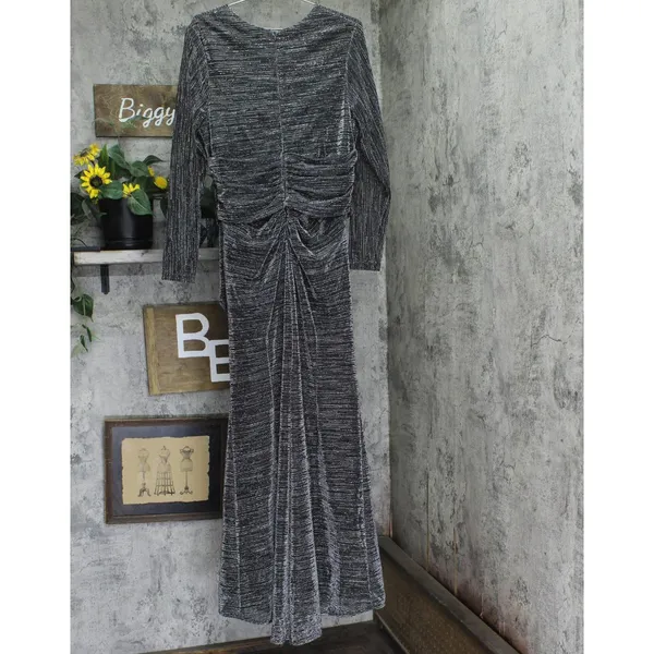 Betsy & Adam Ruched Surplice V Neck Long Sleeved Dress Black / Silver 16 - Image 2