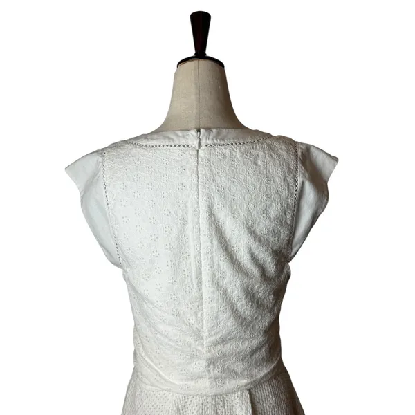 Rebecca Taylor Dress Women‎ 2 White Netted Eyelet Tie Waist Cap Sleeve Midi Boho - Image 6
