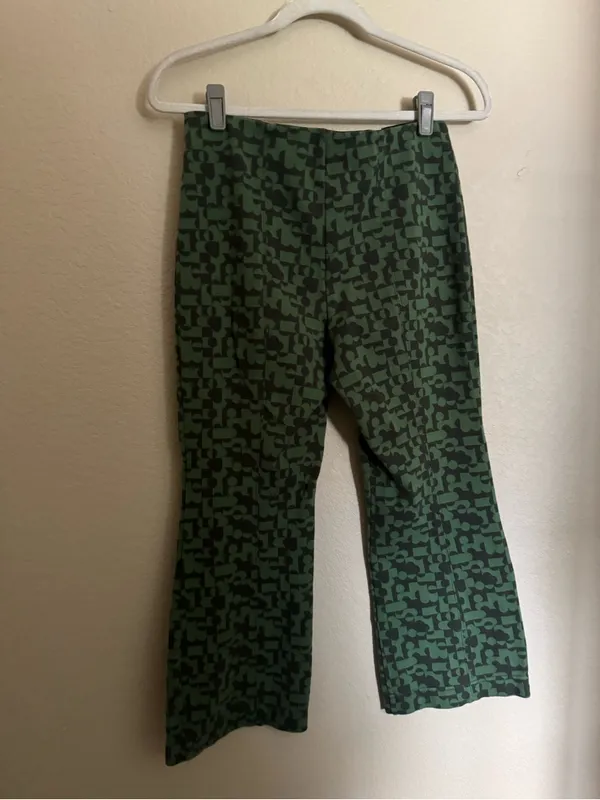 Maeve The Margot Kick-Flare Cropped Pants Sz Small Green Grey Funky Teacher - Image 7