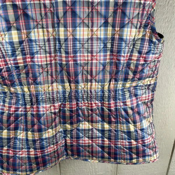 Talbots Quilted Tartan Plaid Puffer Vest Womens Small Petite SP Blue Red Yellow - Image 4