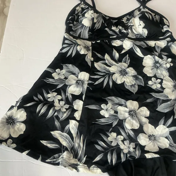 Floral Black and cream one piece Swimsuit - Image 2