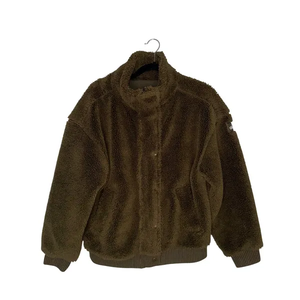 Alo Yoga Varsity Sherpa Teddy Fleece Jacket Womens Medium Olive Green‎ Bomber - Image 3