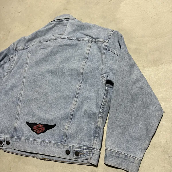 Levis 70507-4834 Denim Trucker Jacket Men's SZ M Light Wash 1992 Harley Patch - Image 5