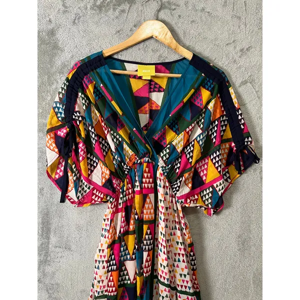 Maeve Anthropologie Boho Geo‎ Print Dress Multicolor V-Neck Flowy Size 2 No Slip - Image 5