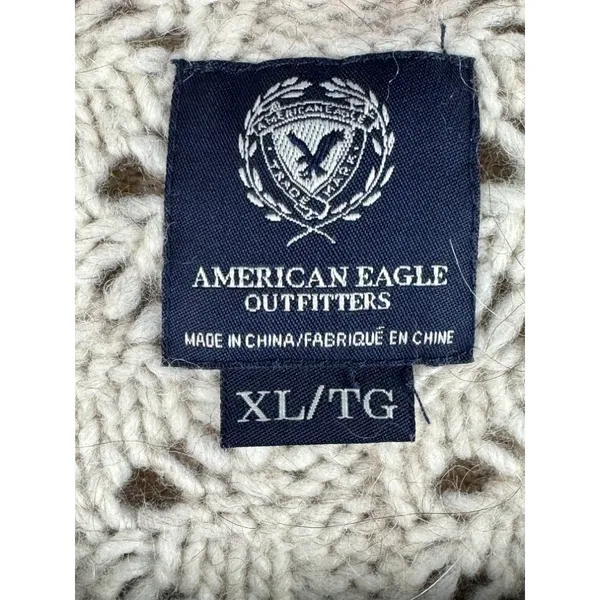 American Eagle Fair Isle Heart Wool Alpaca Blend Pointelle Sweater XL Navy Blue - Image 3