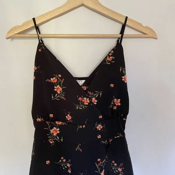 No Boundaries Black Floral Wrap Maxi Dress S lightweight v-neck summer flowy‎ - Image 2