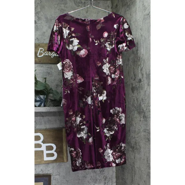 NWT SLNY Embellished Sheath Velvet Floral Print Dress Magenta Purple Multi 14 - Image 4