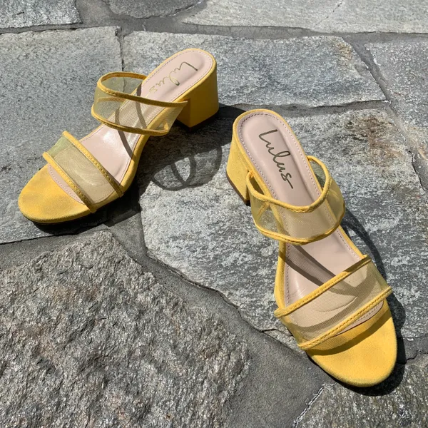 Lulus Saar Yellow Suede Block Heel Slides - Image 17