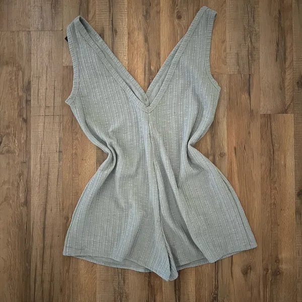 Lulus Let's Go Unwind Sage Green Knit Button-Front Lounge Romper - Image 6