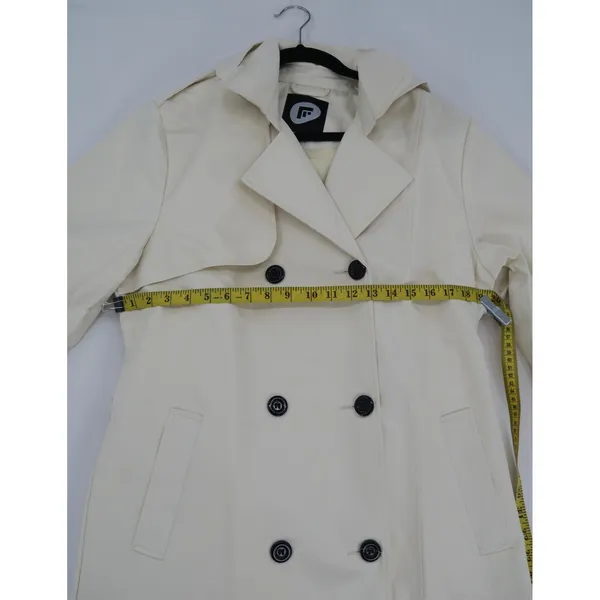 Womens Cream Hooded Double Breasted Trench‎ Coat Size L - Image 6