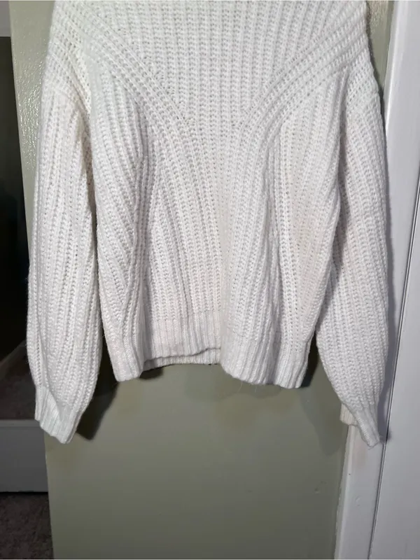A New Day Womens Size Small Crewneck Sweater White Ribbed Shaker Stitch Long Slv - Image 3