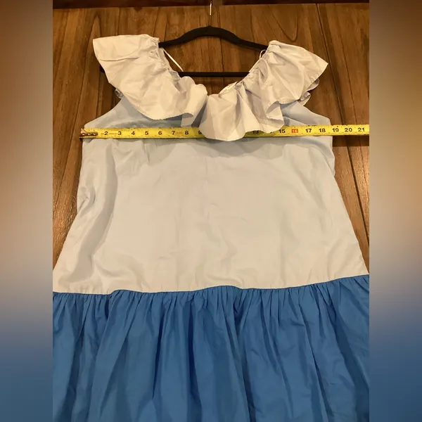 ENGLISH FACTORY colorblock Ruffled sleeveless blue Shift mini Dress size M - Image 5