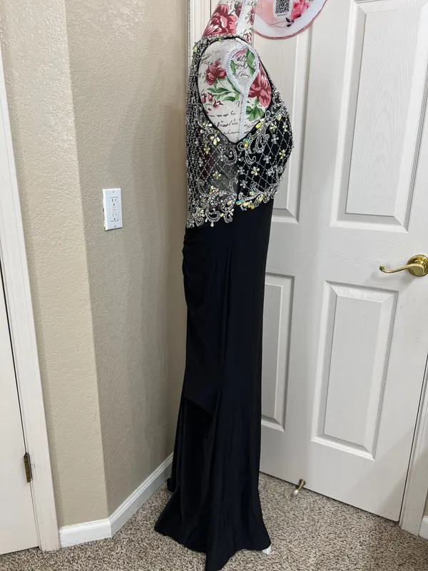 Black Beaded Prom Dress with Front Slit size XL - Image 2