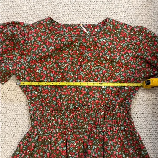 FREE PEOPLE WOMENS M Floral Puff Sleeve Top - Image 3