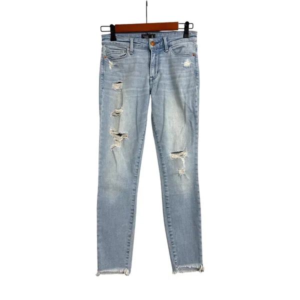 Abercrombie & Fitch Blue Denim Low Rise Distressed Harper Ankle Jeans Size 24/00 - Image 3