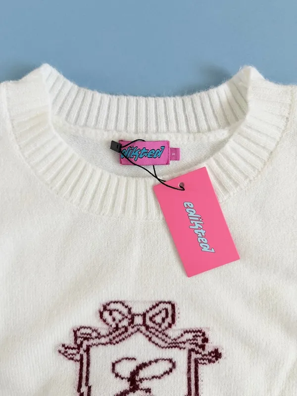 NWT‎ Edikted So Preppy White Crest Logo Cotton Crewneck Sweater - Image 6