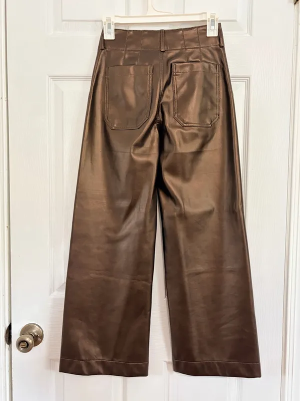 Maeve Anthropologie Colette Metallic Faux Leather Crop Wide Leg Pants 23 Y2K Moto Chic - Image 3