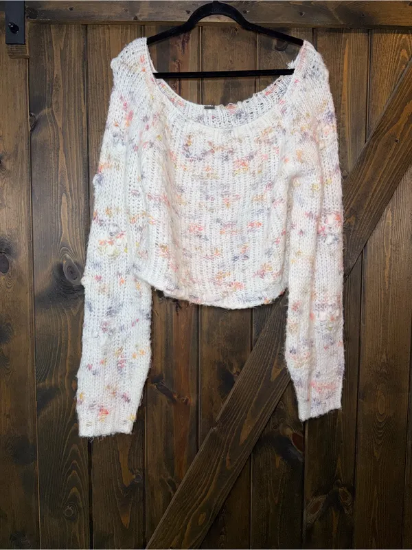 Free People Ivory Combo Sunset Cloud Cropped Sweater Boho‎ Fairycore XL - Image 4