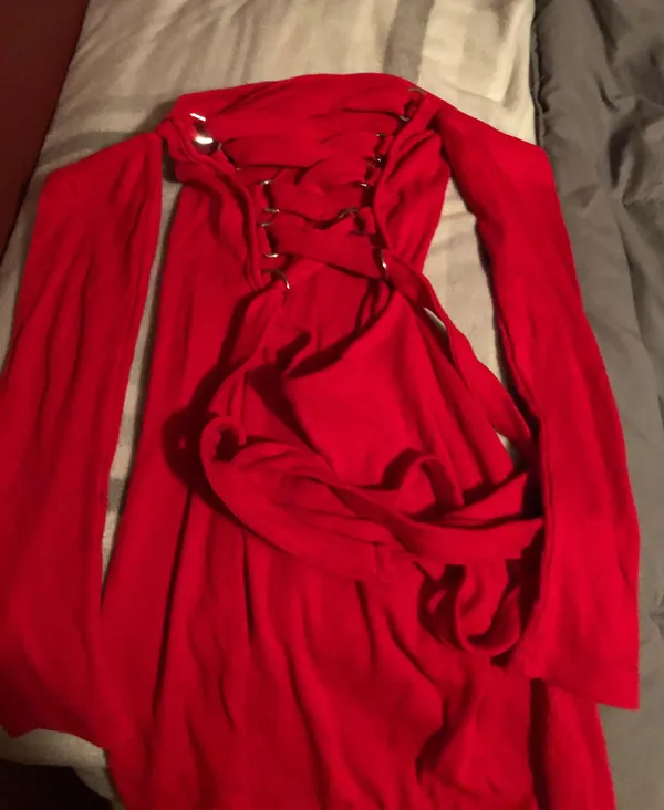Red Lace Up Dress - Image 2