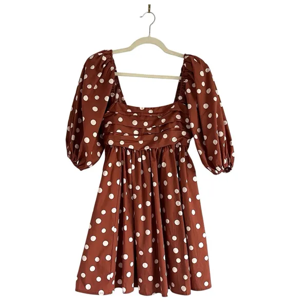 Abercrombie & Fitch Emerson Mini Dress XS Polka Dot Puff Sleeve Babydoll - Image 3