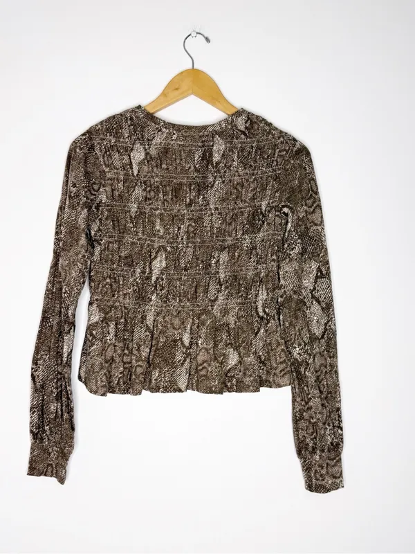 Pilcro Anthropologie Ruffle Peplum Snake Print Blouse XXS Long Sleeve - Image 4